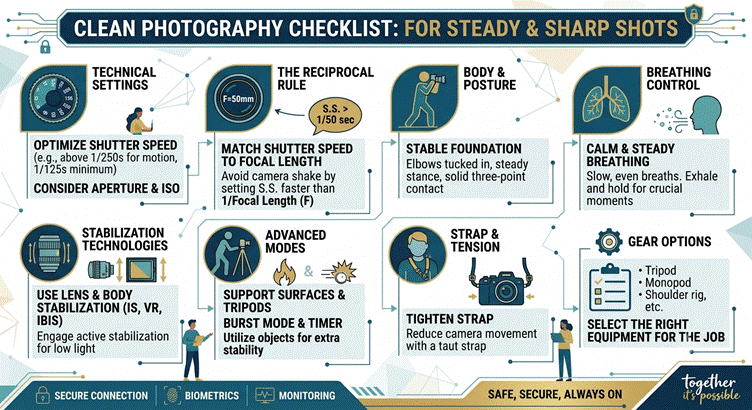 Infographic explaining reciprocal rule shutter speeds for different focal lengths.