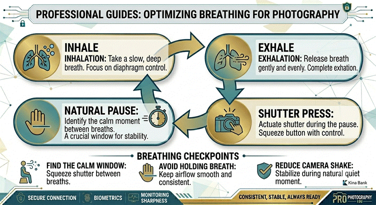 Flowchart showing breathing technique for stable photography.