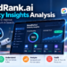 BrandRank.ai visibility insights dashboard showing AI visibility metrics, Gemini and LLM performance, citations, recommendations, competitors, and AI search analysis.