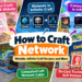 How to Craft Network infographic showing card making, Infinite Craft Network and Cartoon Network recipes, ComputerCraft network cable, and UK postage stamps.