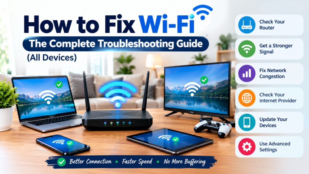 How to Fix Wi-Fi : The Complete Troubleshooting Guide (All Devices) How to fix Wi-Fi problems with a complete troubleshooting guide for all devices