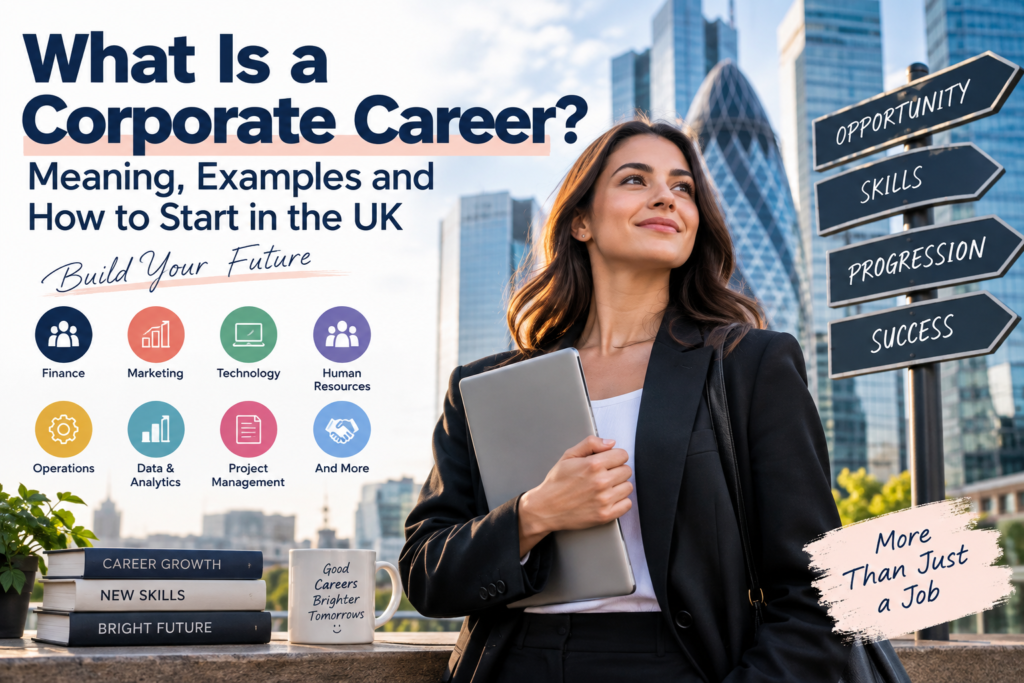 What Is a Corporate Career ? Meaning, Examples and How to Start in the UK Corporate career in the UK showing professional jobs, skills, progression and business career paths